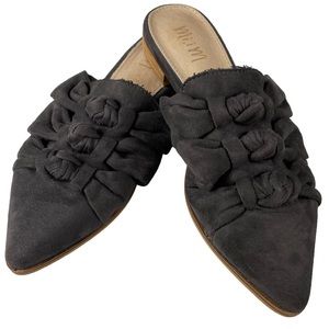 Mi.iM Jenelle Triple Knot Pointed Toe Genuine Gray Leather Slip-On Mules Sz 6